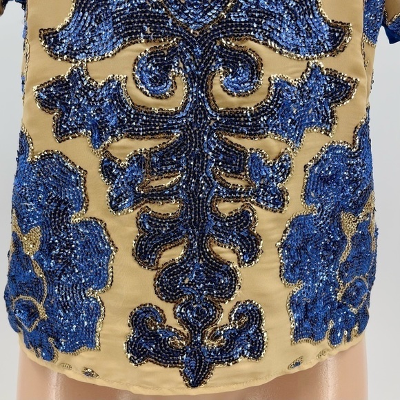 Neiman Marcus Tracy Reese x Target Blue Floral Sequined Blouse Top Size Small - Picture 5 of 9